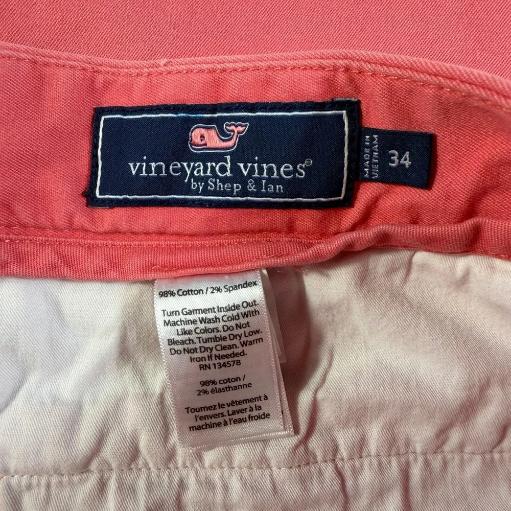 Vineyard Vines Mens 34 Coral Salmon 9 Inch Breaker Chino Shorts Stretch Cotton
